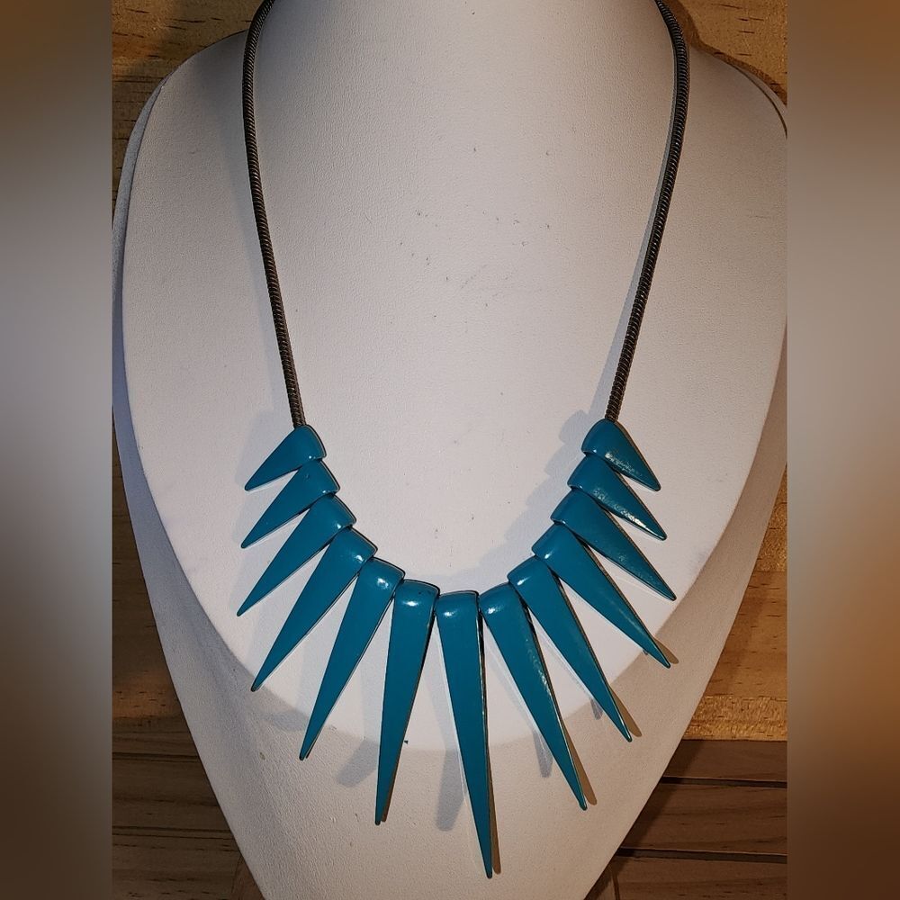 Vintage Southwestern Turquoise Enamel Spike Necklace EUC